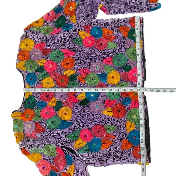 Vtg Precious Moments Floral Silk Jacket | M/L | Applique Beaded | Art to Wear - Picture 12 of 13